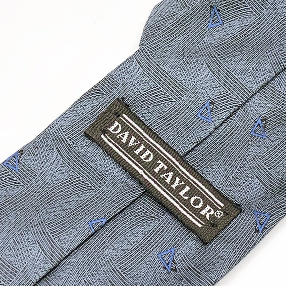David Taylor Tie Blue Geometric Pattern - Picture 3 of 6